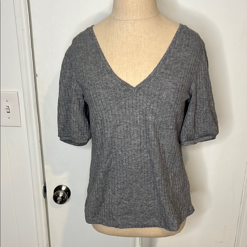 Gray V-Neck Women's Top